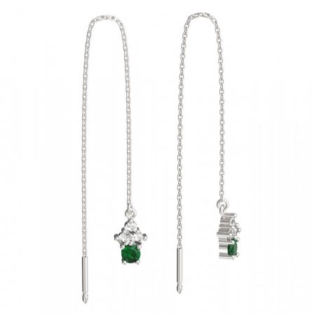 BeKid, Gold kids earrings -159 - Switching on: Chain 9 cm, Metal: White gold 585, Stone: Green cubic zircon