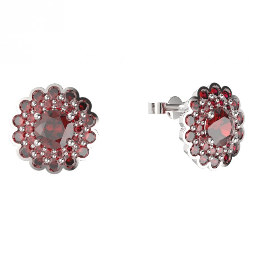 BG náušnice kulaté -  463 Stříbro 925 - rhodium Granát