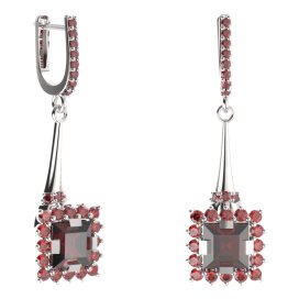 BG náušnice s centrálním čtvercovým kamenem 499-C91 Stříbro 925 - rhodium Granát