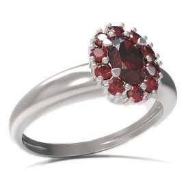 BG prsten s oválným kamenem 498-I Stříbro 925 - rhodium Granát