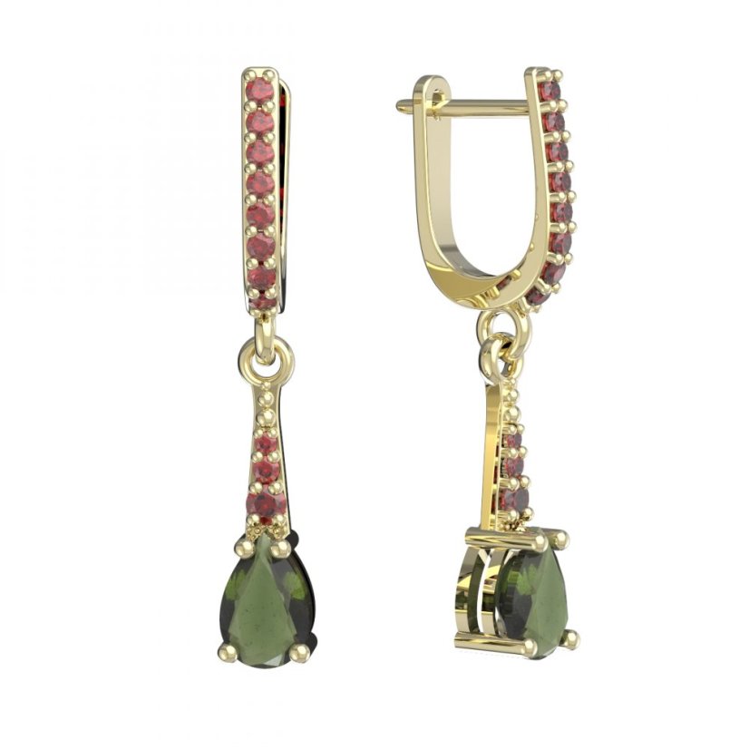 BG náušnice s kapkovitým kamenem 626 Stříbro 925 - pozlacené Vltavín a granát