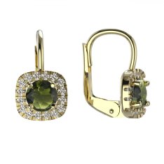 BG náušnice s přírodním granátem nebo vltavínem 1481 Žluté zlato - 585 Vltavín a diamant