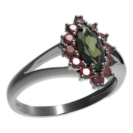 BG prsten oválný kámen 504-V - Kov: Stříbro 925 - rhodium, Kámen: Granát