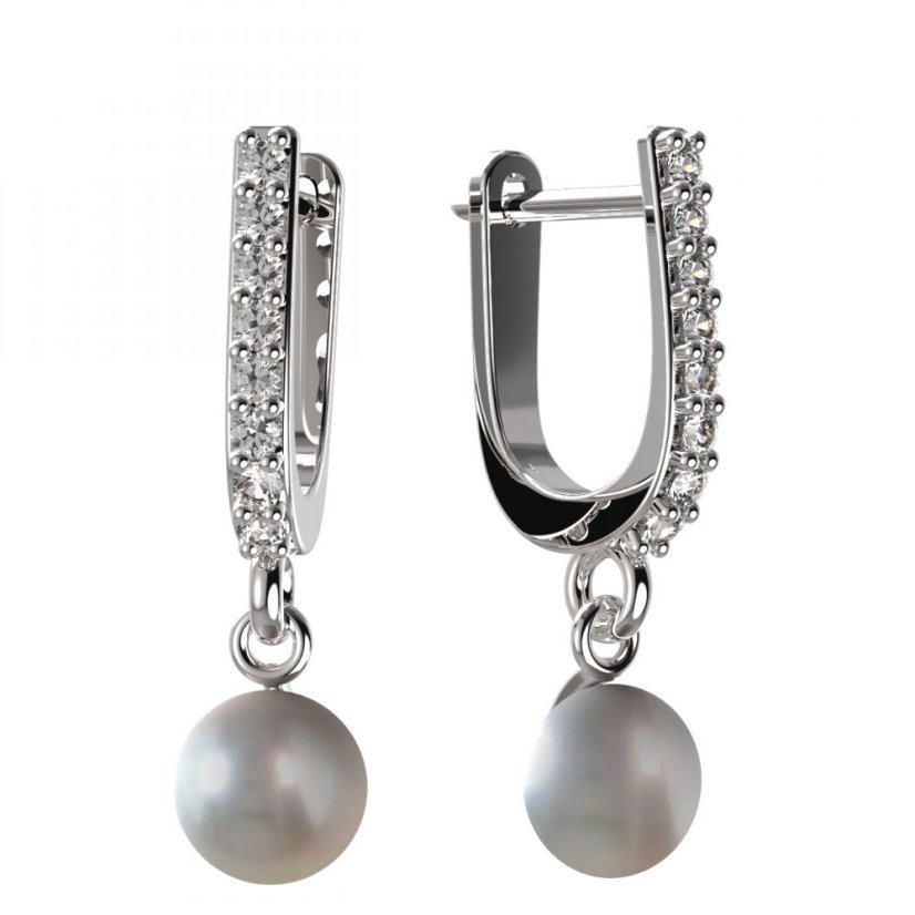 BG zlaté náušnice 1291 s bílou perlou Bílé zlato - 585 Diamant a perla