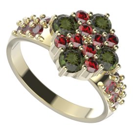 BG prstýnek 317 Stříbro 925 - pozlacené Vltavín a granát