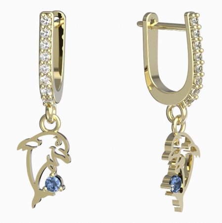 BeKid, Gold kids earrings -1183 - Switching on: English, Metal: Yellow gold 585, Stone: Light blue cubic zircon