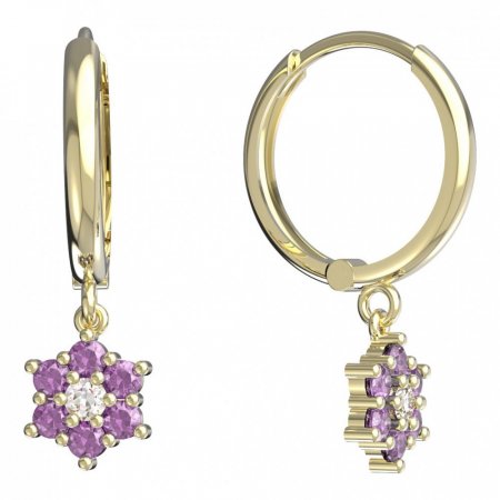 BeKid, Gold kids earrings -109 - Switching on: Circles 15 mm, Metal: Yellow gold 585, Stone: Pink cubic zircon