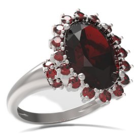 BG prsten oválný kámen 507-K Stříbro 925 - rhodium Granát