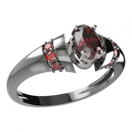 BG prsten oválný kámen 477-K - Kov: Stříbro 925 - rhodium, Kámen: Vltavín a granát