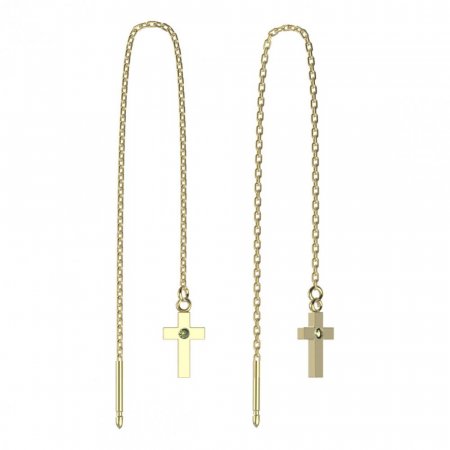 BeKid, Gold kids earrings -1105 - Switching on: Chain 9 cm, Metal: Yellow gold 585, Stone: Green cubic zircon