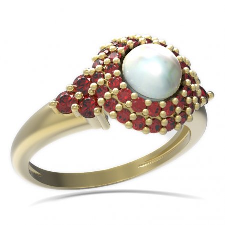 BG prsten s přírodní perlou 540-U - Kov: Stříbro 925 - rhodium, Kámen: Granát