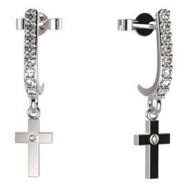 BG zlaté náušnice křížek 1105 Bílé zlato - 585 Bílý kubický zirkon
