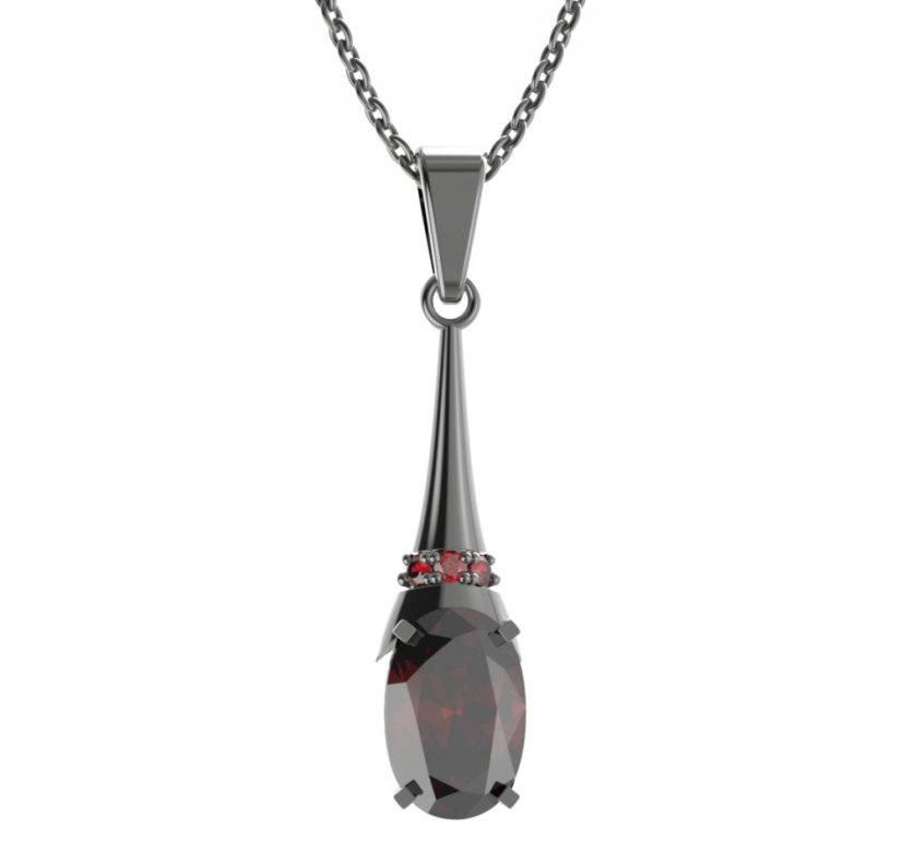 Stříbrný přívěsek s českým granátem, ruthenium – 492-C