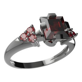 BG prsten s čtvercovým kamenem 496-U Stříbro 925 - ruthenium (30-90dní) Granát