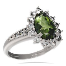 BG prsten kapkovitý kámen 505-J Stříbro 925 - rhodium Vltavín a  kubický zirkon