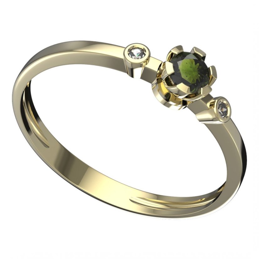 BG vltavínový prsten 869L Žluté zlato - 585 Vltavín a diamant