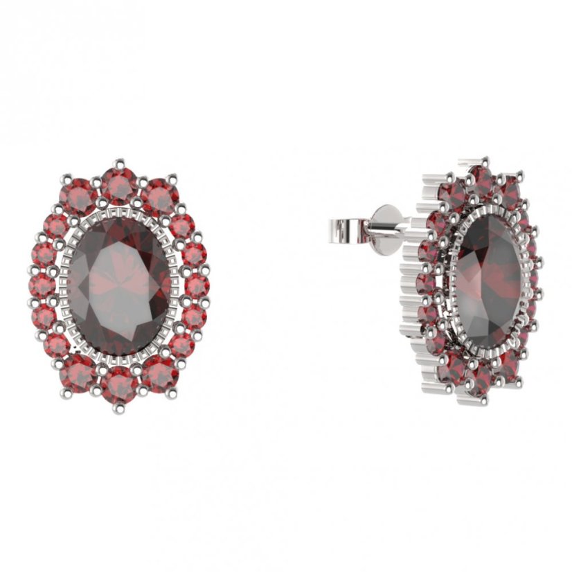 BG náušnice ovál -  250 Stříbro 925 - rhodium Granát