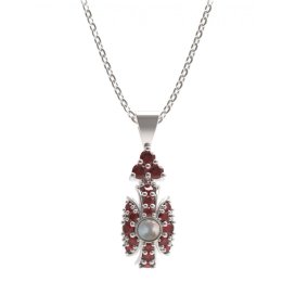 BG přívěs s přírodní perlou 537-87 Bílé zlato - 585 Granát a perla