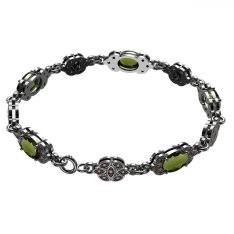 BG náramek vsazený český granát  961+ Stříbro 925 - tlthenium (30-90dní) Vltavín a granát