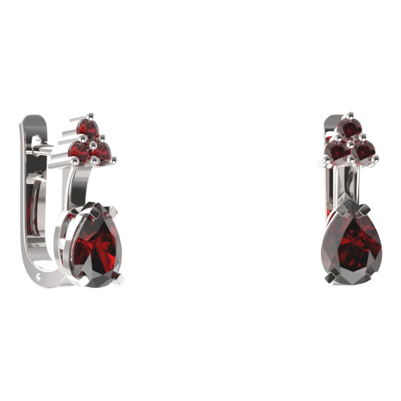 BG náušnice s centrálním kapkovitým kamenem 495-87 Stříbro 925 - rhodium Granát