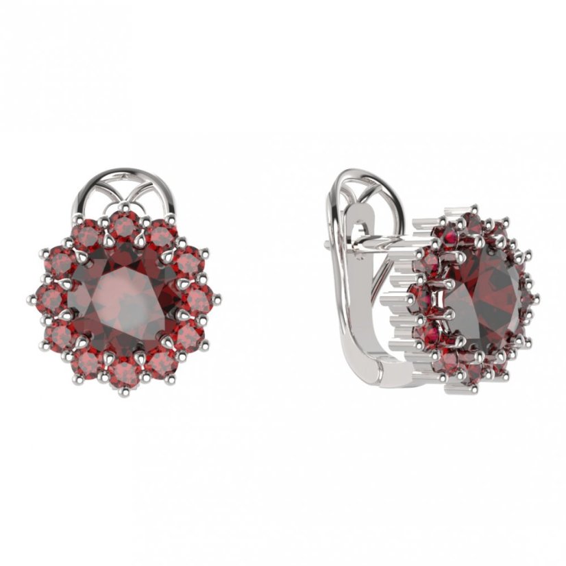 BG  náušnice 098-R7 kulaté Stříbro 925 - rhodium Granát