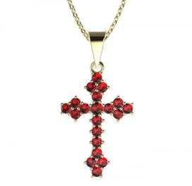 Zlatý přívěsek křížek s červeným zirkonem, žluté zlato 585 – 263