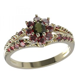 BG prsten s oválným kamenem 627-G Žluté zlato - 585 Vltavín a granát