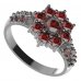 BG prsten 030-X kulatého tvaru - Kov: Stříbro 925 - rhodium, Kámen: Vltavín a granát