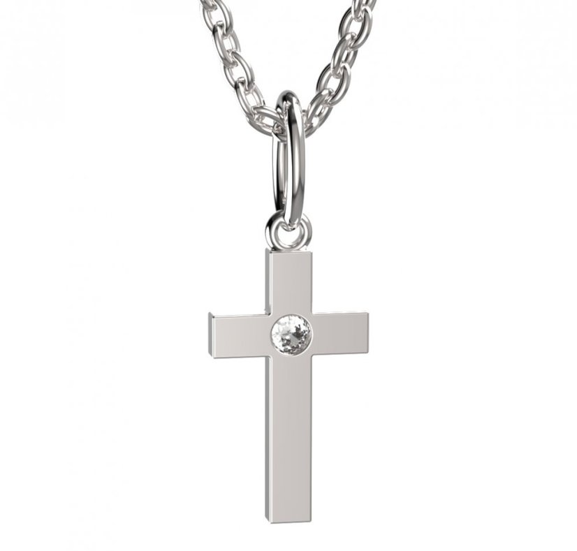 BeKid dětský přívěšek křížek 1104 Bílé zlato - 585 Diamant
