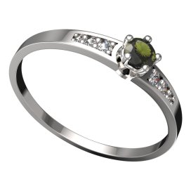 BG vltavínový prsten 873J Bílé zlato - 585 Vltavín a diamant