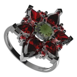 BG prsten solitérní 409-I Stříbro 925 - ruthenium (30-90dní) Vltavín a granát