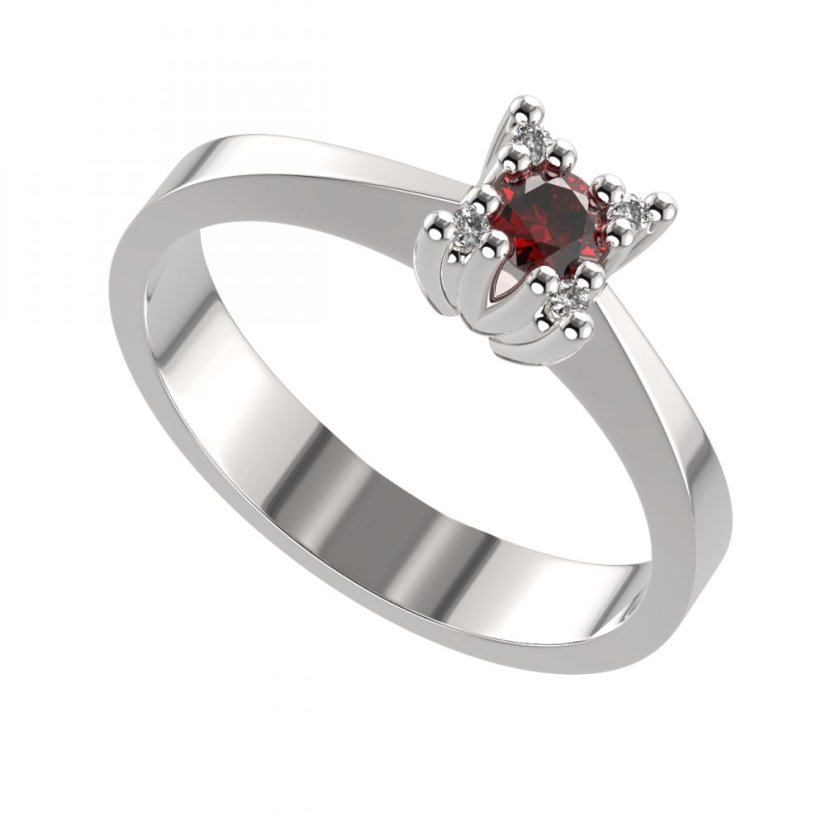 Zlatý prsten s českým granátem a diamantem, bílé zlato 585 – 762