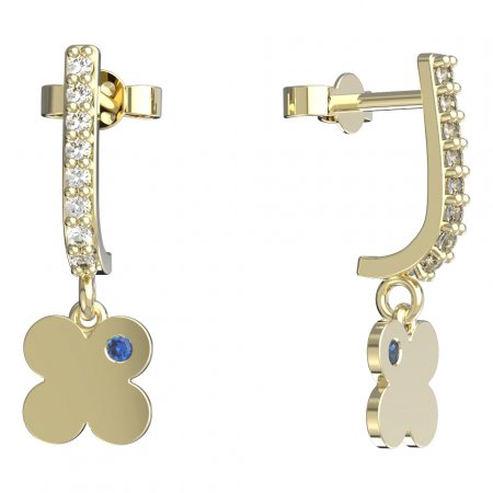 BeKid, Gold kids earrings -828 - Switching on: Pendant hanger, Metal: Yellow gold 585, Stone: Dark blue cubic zircon