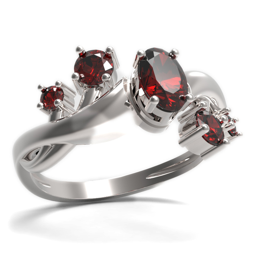 BG prsten s oválným kamenem 477-P Stříbro 925 - rhodium Granát