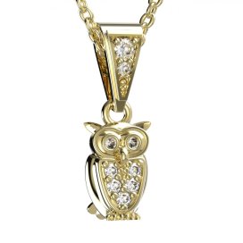 BG zlatý přívěšek - Sova 805 Žluté zlato - 585 Bílý kubický zirkon