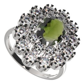 BG prsten oválný 280-I Stříbro 925 - rhodium Vltavín a  kubický zirkon