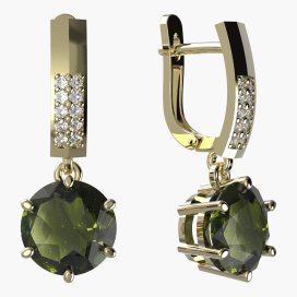 BG vltavínové náušnice 681 Žluté zlato - 585 Vltavín a diamant