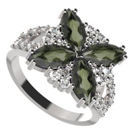 BG prsten solitérní 408-Y Stříbro 925 - rhodium Vltavín a  kubický zirkon