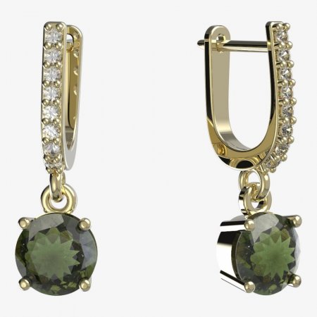 BG moldavite earrings - 727 - Switching on: Hinge clip 61, Metal: Yellow gold 585, Stone: Moldavite and cubic zirconium