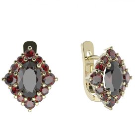 BG náušnice vsazený granát hvězdicový brus  466-07 Žluté zlato - 585 Granát