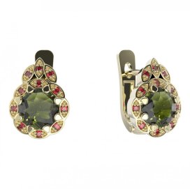 BG náušnice kulaté  991-07 Stříbro 925 - pozlacené Vltavín a granát