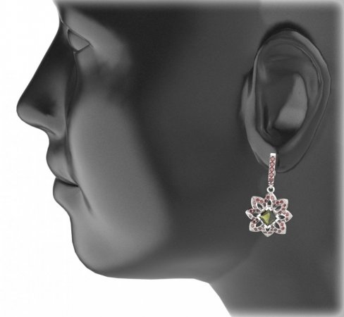 BG oval earring 733-84 - Metal: Silver 925 - rhodium, Stone: Moldavit and garnet