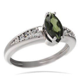 BG prsten oválný kámen 483-J Stříbro 925 - rhodium Vltavín a  kubický zirkon
