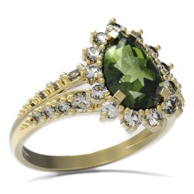 BG prsten s kapkovitým kamenem 505-G Stříbro 925 - pozlacené Vltavín a  kubický zirkon