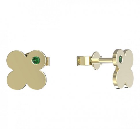 BeKid, Gold kids earrings -828 - Switching on: Puzeta, Metal: Yellow gold 585, Stone: Green cubic zircon
