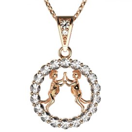 Zlatý přívěsek znamení Blíženci s lab-grown diamantem, růžové zlato 585 – 044 (Zd14044F1)