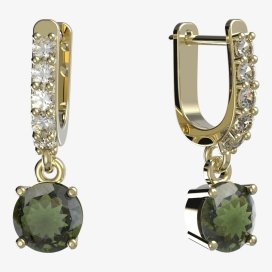 BG vltavínové náušnice 727 Žluté zlato - 585 Vltavín a diamant