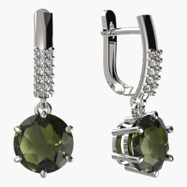 BG vltavínové náušnice 681 Bílé zlato - 585 Vltavín a diamant