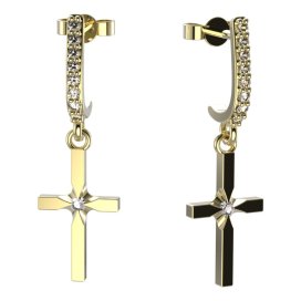 BeKid dívčí  náušnice křížek 1108 Žluté zlato - 585 Bílý kubický zirkon