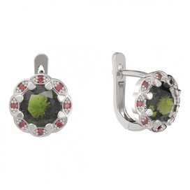 BG náušnice kulaté - 993-07 Stříbro 925 - rhodium Vltavín a granát